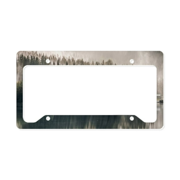 CafePress - Nature Trees Mountain Fog Lan License Plate Holder - Aluminum License Plate Frame, License Tag Holder