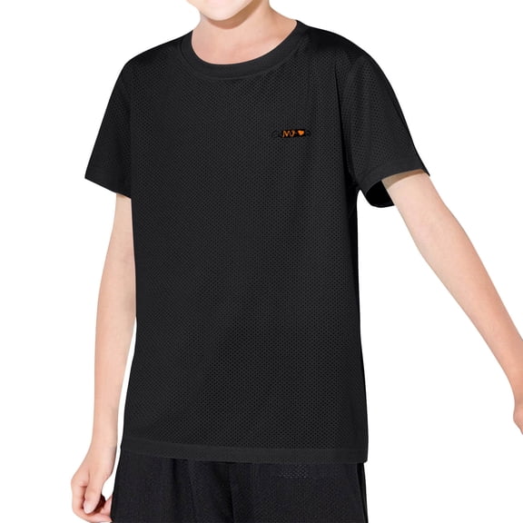 CYRBOKO Athletic T-Shirts for Boys, Short Sleeve Running Summer Quick-dry Kids Activewear Tops Black Size 14-16 T
