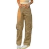 Lazybaby Women's Cargo Pants Casual Outdoor Solid Color Elastic High Waisted Baggy Trousers