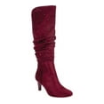 thumbnail image 2 of Rialto Women's Architectural Heel Elastic Goring Ruched Studded Canoe Almond Toe Zip up Boots Red Size 9 M, 2 of 3