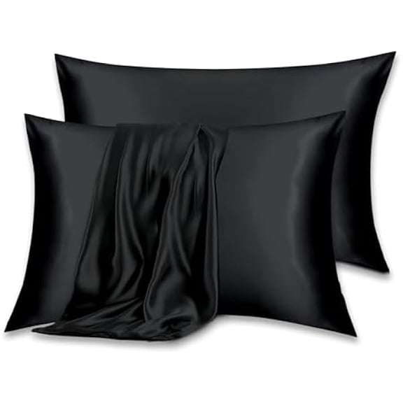 Eryueer Silk Pillowcase 2 Pack Black, Pure Mulberry Silk Pillow Case for Hair and Skin, Hypoallergenic and Smooth Fabric, Envelope Design (UK Standard Size 20x30 inch / 51x76 cm, 2PCS)