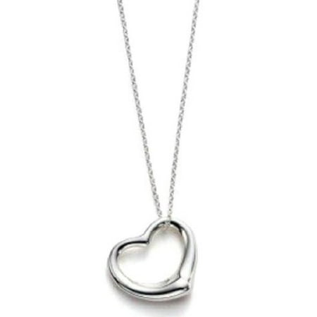 Tiffany Heart Chain - Sterling Silver Floating Heart Pendant Necklace w/ Box Chain 16 Inch