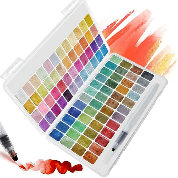 96 Watercolor Painting Set, Shimmer Metallic Watercolor Paints Set, Glitter Watercolor Paint,  Art Supplies for Painting, Travel Watercolor Set, Amateur Hobbyists