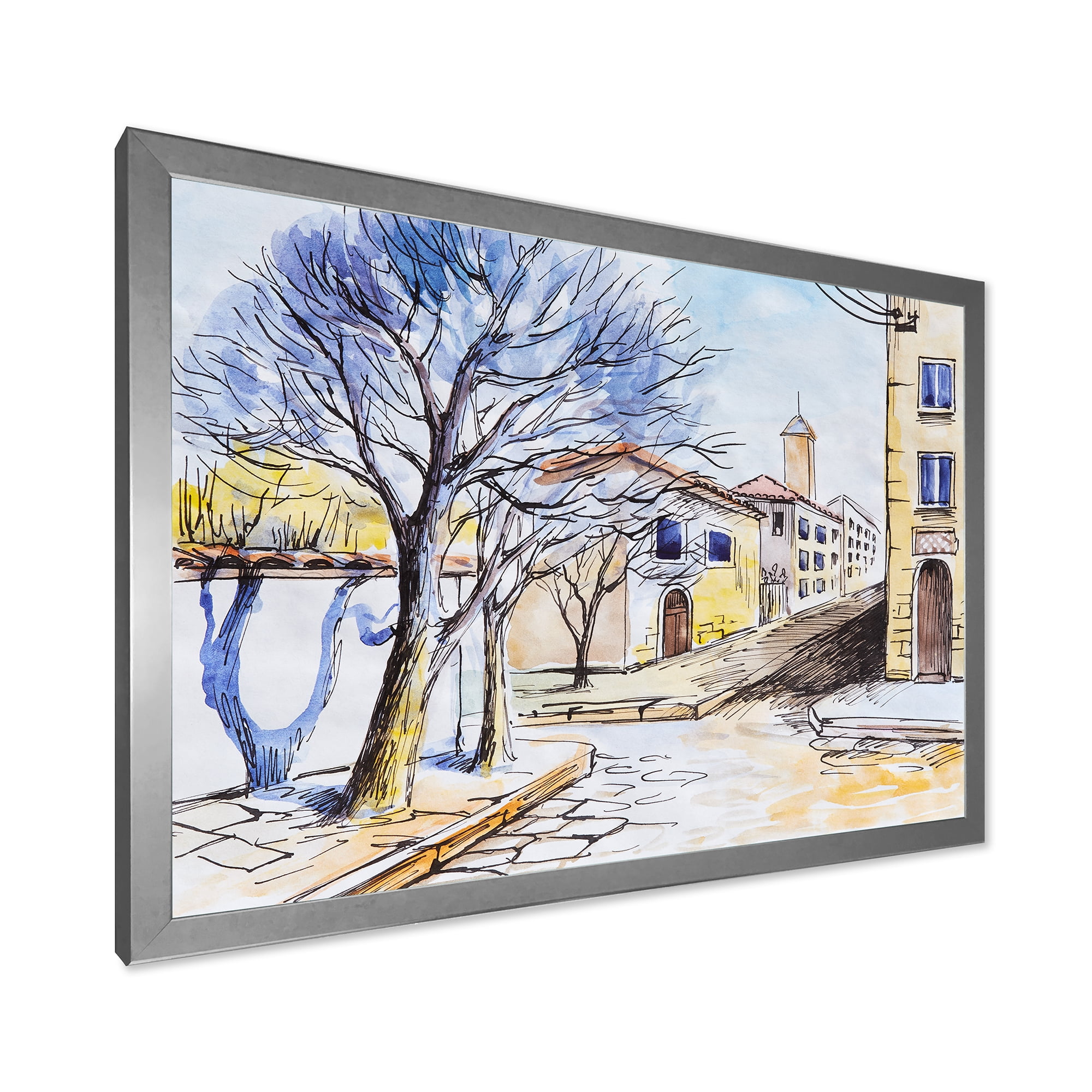 Designart 'Vintage White House In Summer VIllage' Traditional Framed Art Print