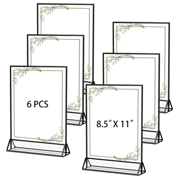 Garvee 6 Packs 8.5 x 11 Inch Acrylic Sign Holder with Black Frame, Vertical Double-Sided Table Sign Stand, Clear Acrylic Menu Display Frame for Wedding Table Numbers, Menus, Desk Signs and Party