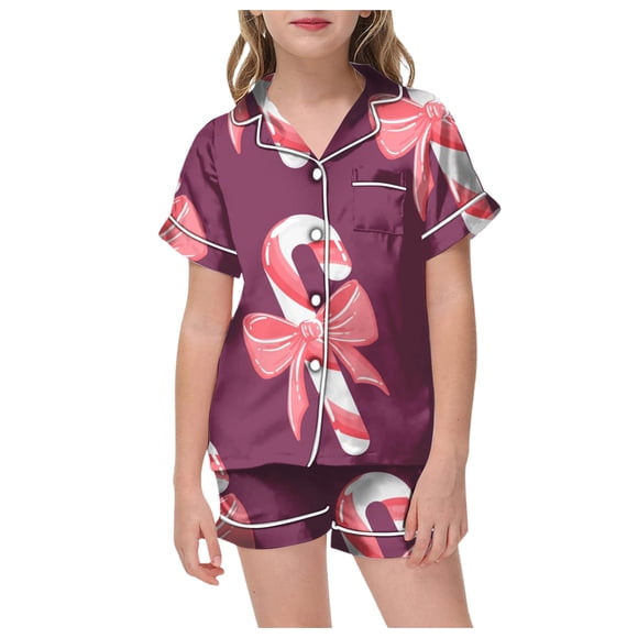 WENXIAOO Kids Christmas Pajamas Kids Santa Pajamas Silk Pjs for Girls Long Sleeve 2 Piece Sleepwear Button-Down Holiday Pjs Kids Boys Pjs Size 4-5 Years