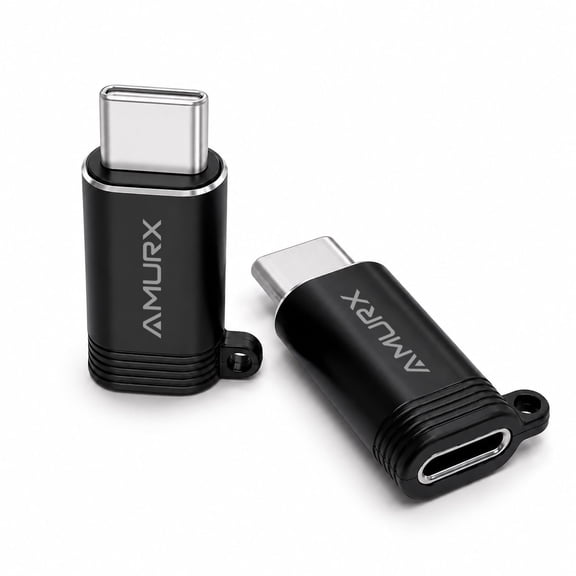 Amurx Lightning Female to USB C Adapter, 2 Pack, Black, Charging and Sync, for Type C Phones and Tablets Including iPhone iPad and Android Devices, Not for Audio OTG