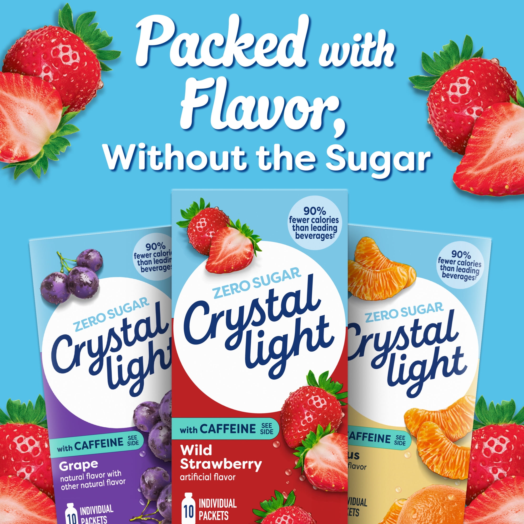 Crystal Light Drink Mix with Caffeine, 10 Packets, for Convenient On-the-Go Flavorful Hydration, Wild Strawberry artificial flavor, Zero Sugar, 1.1 oz