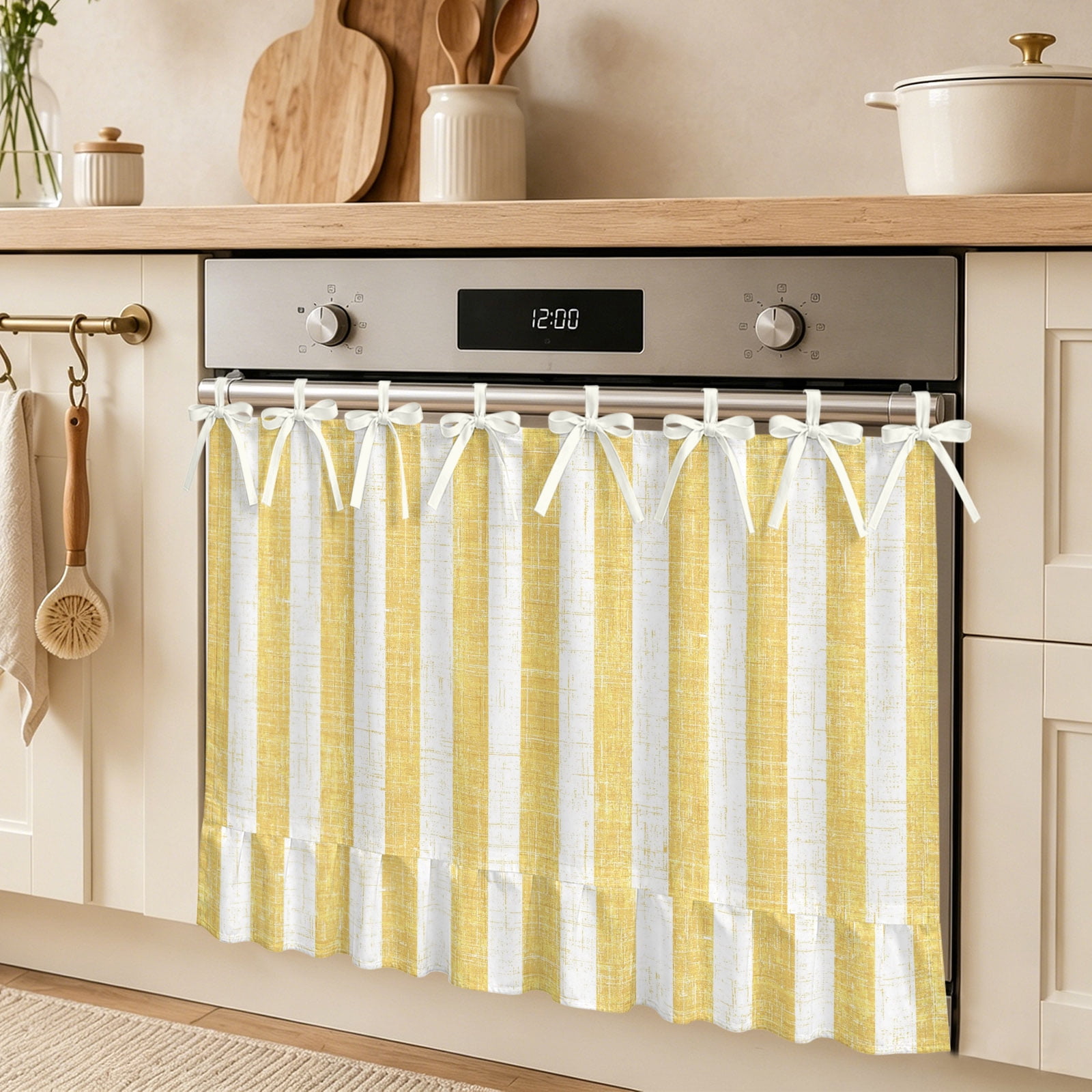 Yellow Oven Skirt Curtain Modern Abstract Linens Farmhouse Tie Top Tier Curtains Stove Dishwasher Skirt Small Window Drapes for Kitchen Bathroom Cafe 32 x24