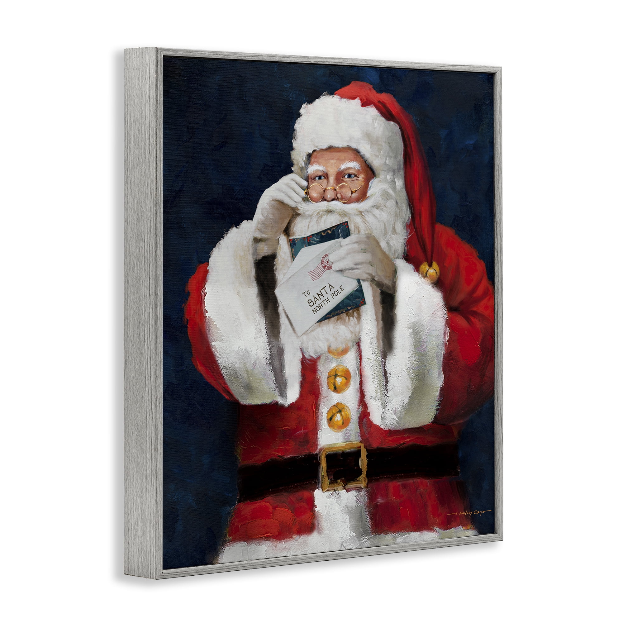 Stupell Industries Santa & Christmas Mail Holiday Painting Gray Framed Art Prints Wall Art, 11 x 14