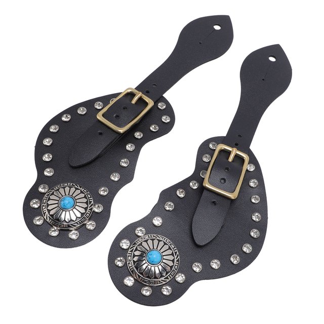 Leather Spur Strap With Rhinestone Decorations, Adjustable Cowboy Spur Holder Crafted From Artificial Leather for Equestrians, Shows Cowboy Aesthetic