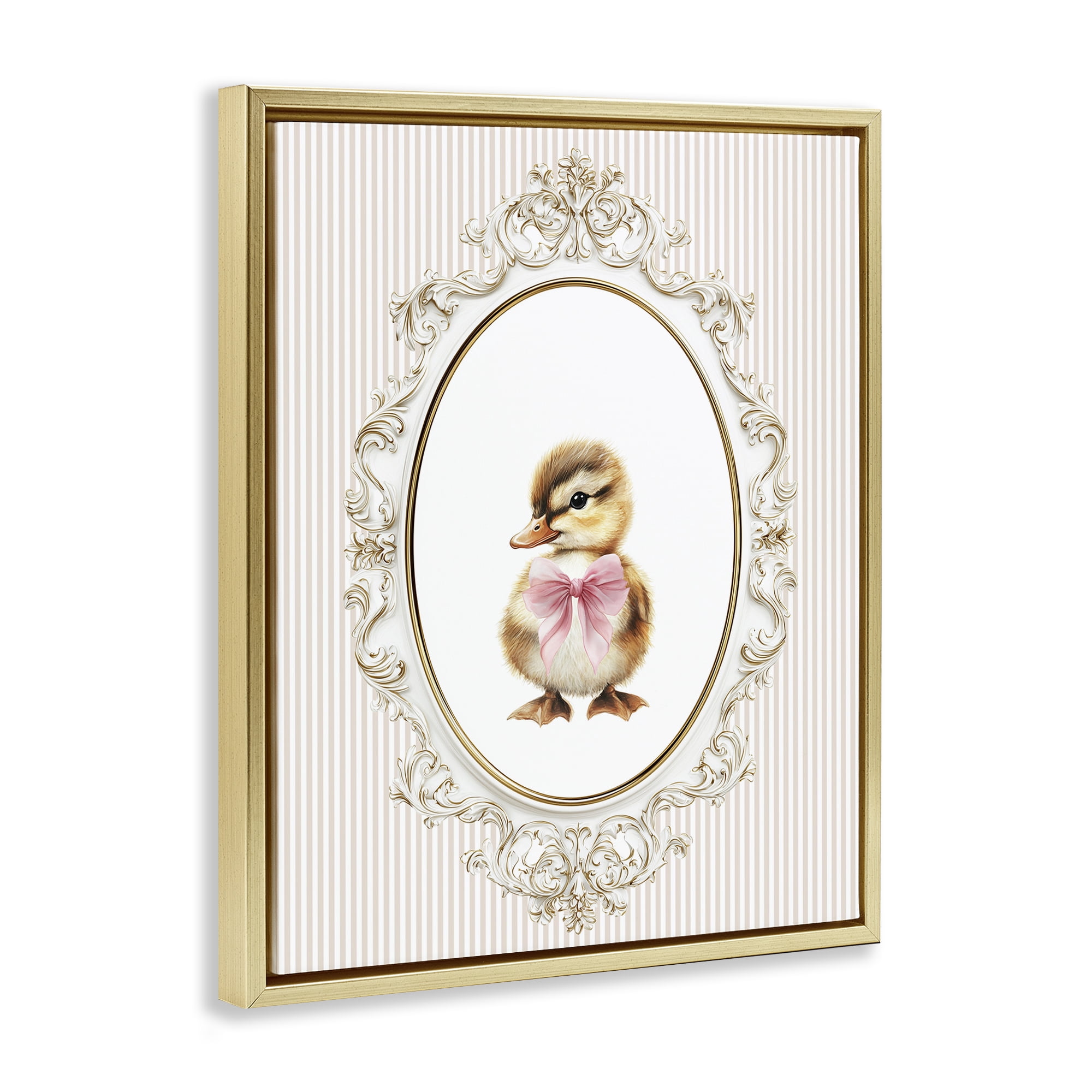 Stupell Industries Spring Gingham Baby Duck Gold Framed Floater Canvas Wall Art, design by Christine Simpson Art