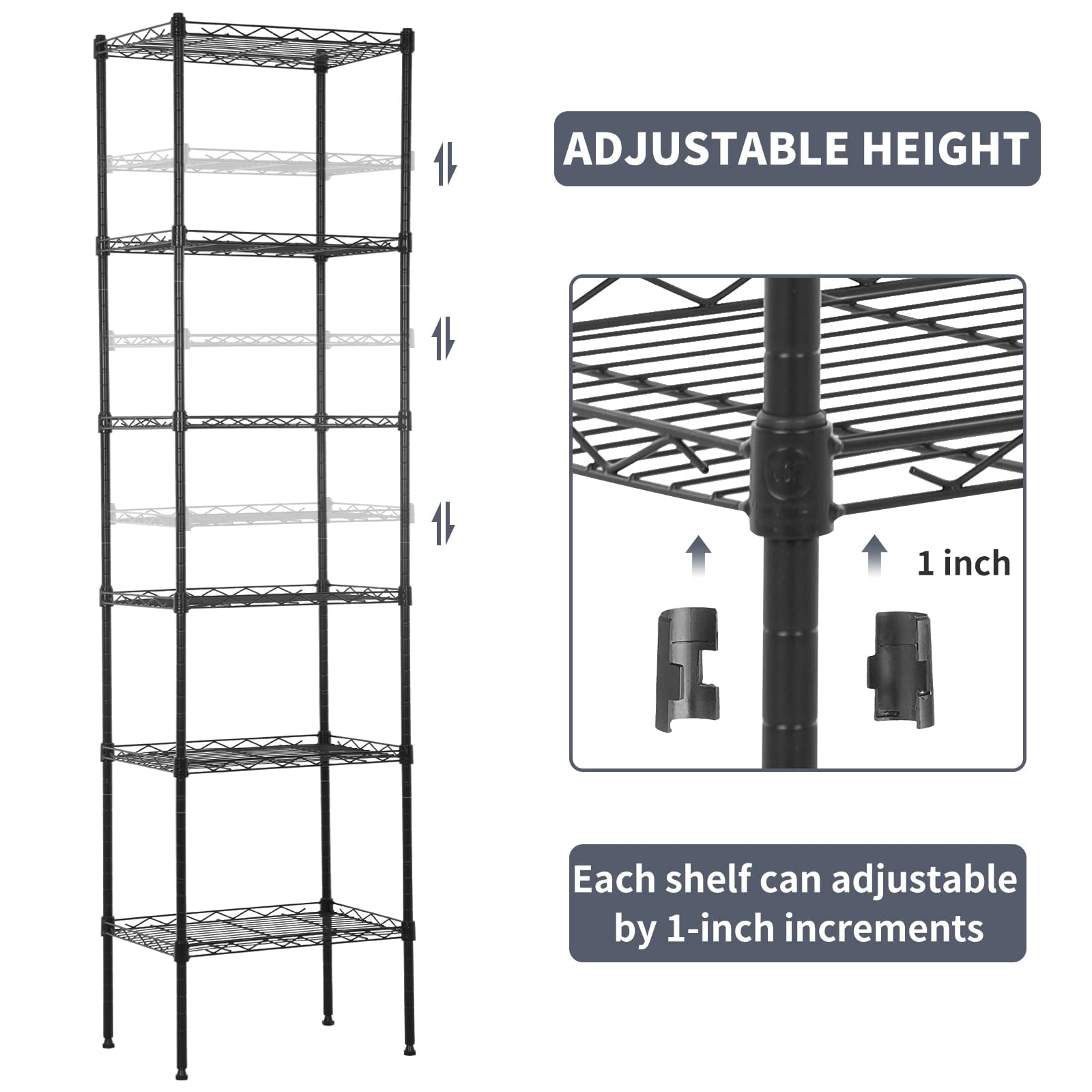 NiamVelo Black Adjustable 6-Tier Wire Metal Shelving Unit