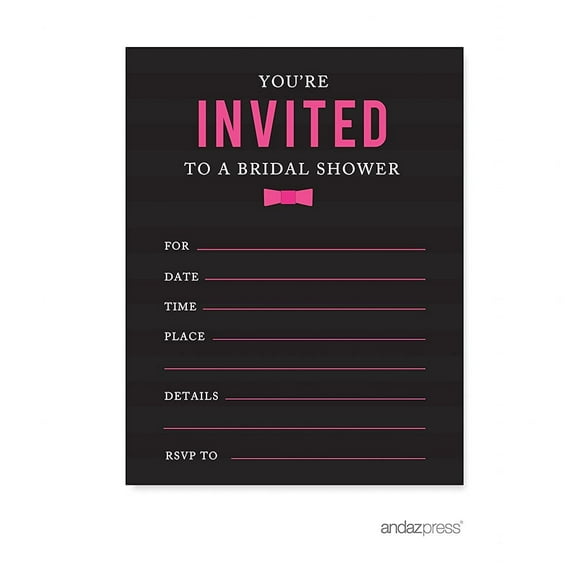 Modern Black and White Stripes Wedding Blank Bridal Shower Invitations with Envelopes, 20-Pack