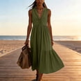 thumbnail image 6 of Oksale V Neck Dresses for Women with Pockets Loose Cozy Sleeveless Tank Dress Flowy Summer Maxi Dress for Vacation Army Green M, 6 of 8