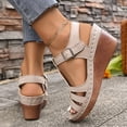 thumbnail image 3 of Rokment Orthopedic Platform Wedges Gladiator Dress Sandals for Women Ladies 2026 Summer Vintage Leather Hollow out Chunky High Heeled Dressy Sandals Beige Size 6, 3 of 6
