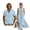 Aqua Blue Hibiscus Flower Palm Leaves, variant on Pink Palm Leaves Print Cotton Linen Couple Matching Outfits Women's Dress with Pockets Men's Short Sleeve Button Up Shirt, Beach Vacation Dress Couples Matching Outfits, Size 3XL
