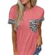 thumbnail image 1 of Camiseta de manga corta para mujer, Tops con bolsillo para mujer, camiseta con costuras de rayas de leopardo, Camiseta holgada informal para mujer, ropa 2022, 1 of 5