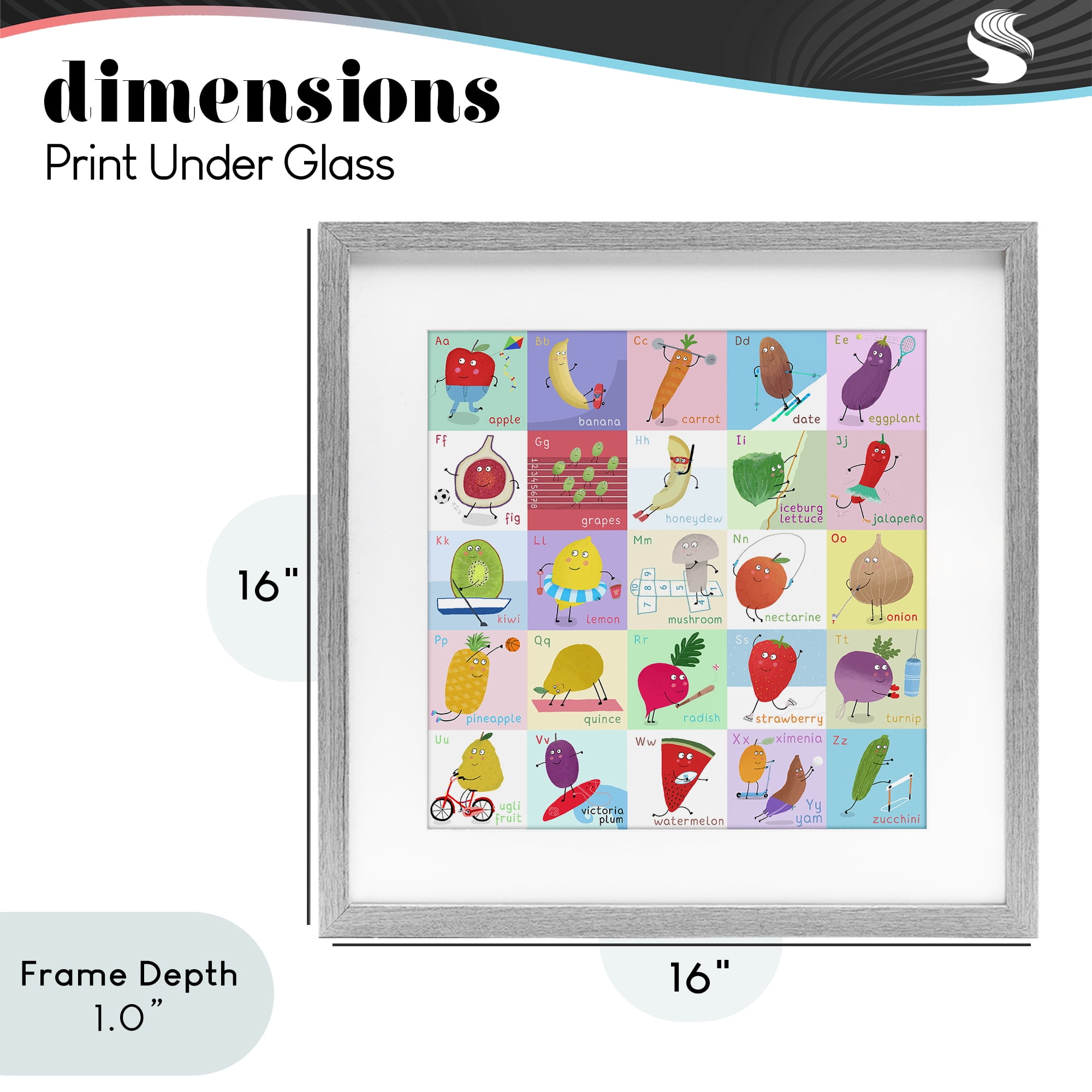 Stupell Industries Sporty Fruit Educational Gray Framed Print Under Glass, design by Carla Daly