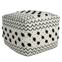 Laddha Home Designs 18" White and Black Geometric Arrow Square Pouf Ottoman