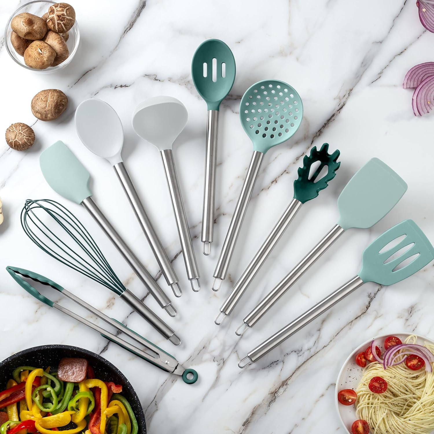 COOK WITH COLOR 10-Pc Cooking Utensils Set Kitchen Gadgets & Essentials, Teal