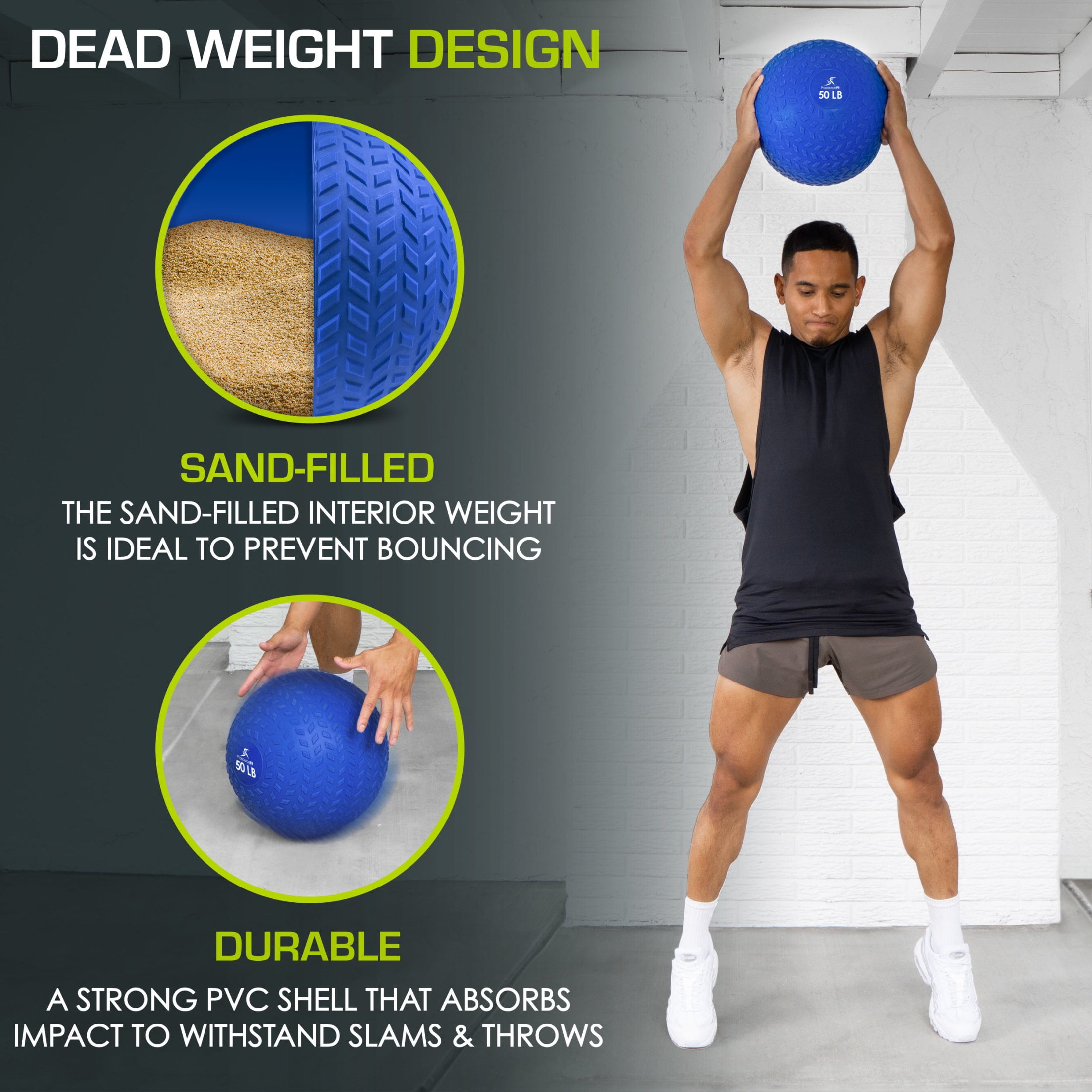 ProsourceFit Tread Slam Medicine Balls w/ Ultra Grip for Weighted Workouts, 50 lb