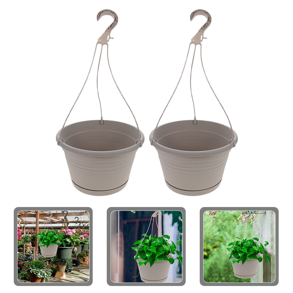 UNOMOR Hanging Planter Plastic 2Pcs Grey Flowerpot Pot Outdoor Plant Restaurant