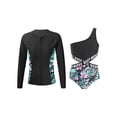 thumbnail image 1 of TiaoBug Kids Girls Print Swimsuit Rash Guard Set Long Sleeve Tops with One Shoulder Bodysuit Swimwear Surfing Bathing Suit Beachwear Zipper Lily 14, 1 of 7