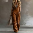 thumbnail image 2 of Ke1Clo Spring Fall Jumpsuits for Women Sleeveless Loose Wide Leg Cargo Rompers with Pocket Casual Solid High Waist Romper Coffee XL, 2 of 5