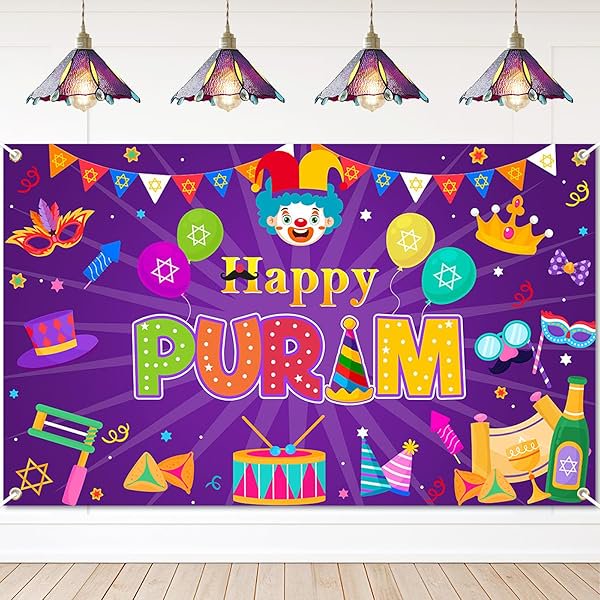 Pancarta de Avezano Happy Purim, telón de fondo tradicional judío para fiesta de Purim, decoración para carnaval judío, festival de Purim, decoración para interiores y exteriores, 70,8 x