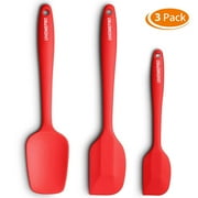 URHOMEPRO Silicone Spatula 3-piece Set, High Heat-Resistant Pro-Grade Spatulas, Non-stick Rubber Spatulas with Stainless Steel Core, Red, I2341