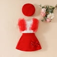 thumbnail image 4 of Zwiiyzr 2025 Girl's 3 Piece Outfits Ribbed Ruffled Sleeveless Tops And High Waisted Skirts With Hat Set Infant Toddler Baby Dress Red, 4 of 9