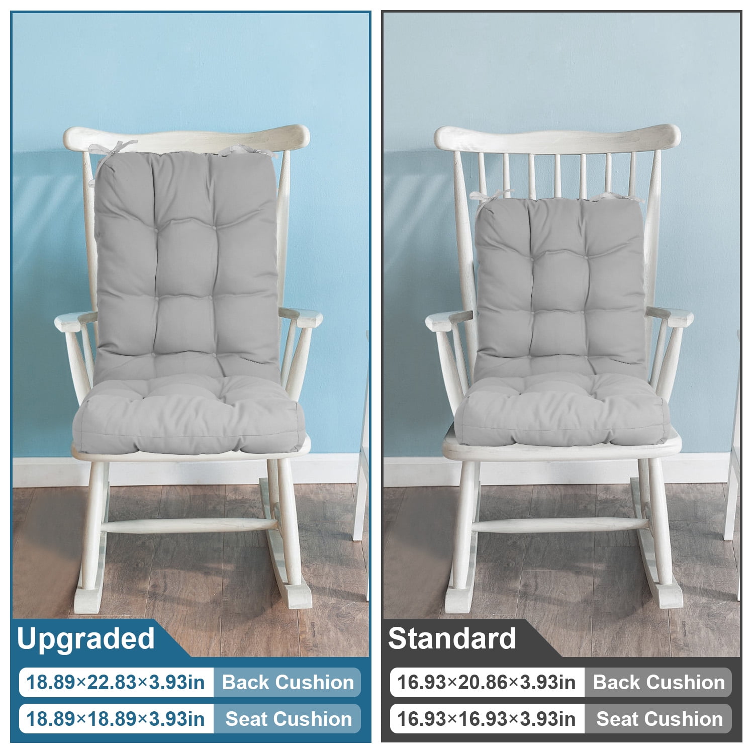 Outdoor Rocking Chair Cushion Upper and Lower Rocking Chair Seat Cushion Set with Non-Slip Ties for Indoor Outdoor Coffee Mimosa Leaves