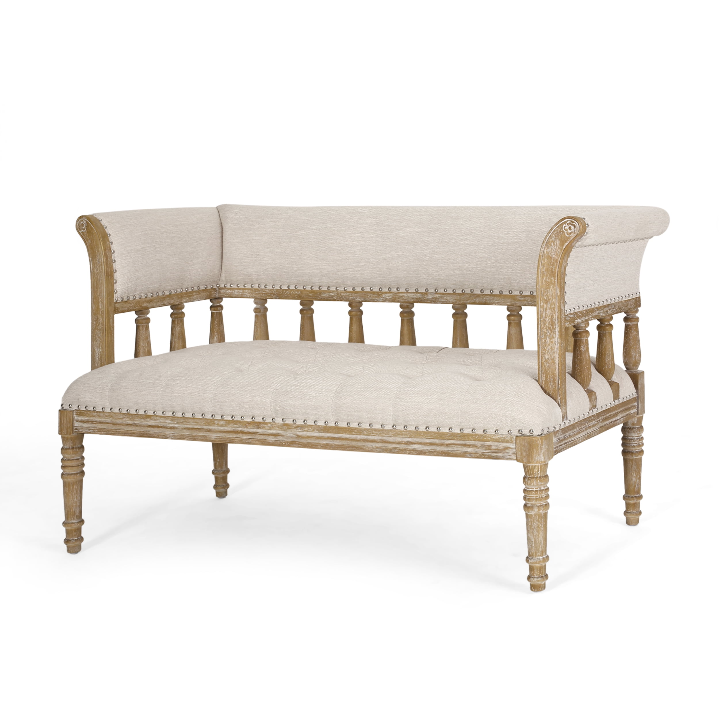 Niemi Traditional Fabric Tufted Loveseat, Beige and Natural