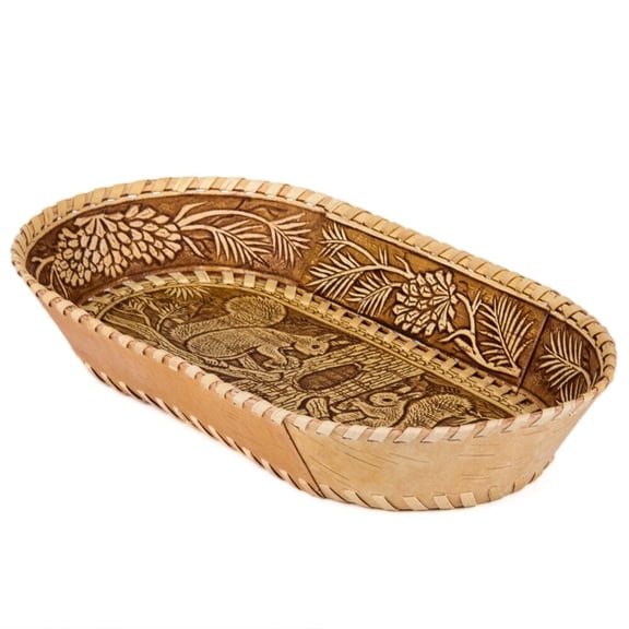 STP GOODS Squirrels Birch Bark Serving Plate 9.8x5.5x1.57'' (25x14x4 cm) Handmade Oval Serving Dish Fruit Serving Tray Wooden Serving Platter, Rustic Design