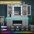 thumbnail image 3 of HUANLEGO Vanity Table Set with LED Lighted Mirror and Stool, Dressing Table with Charging Station for Bedroom,White, 3 of 8