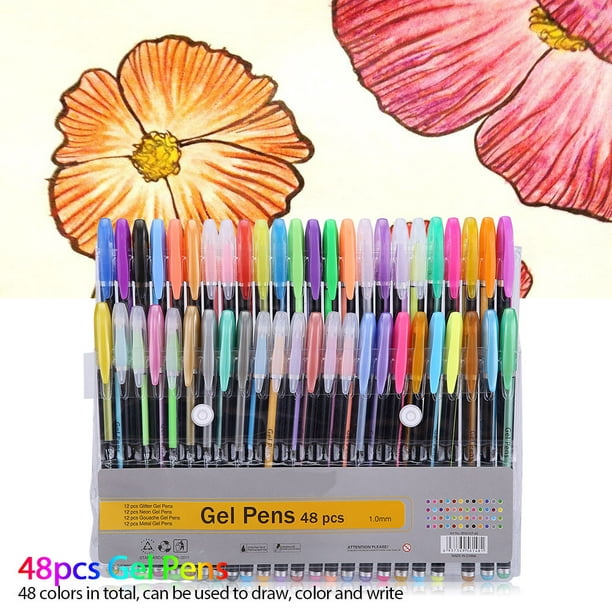 Domqga 48pcs stylos gel coloré paillettes néon gouache métallique dessin  croquis stylo école papeterie, ensemble de stylo gel, stylos gel 