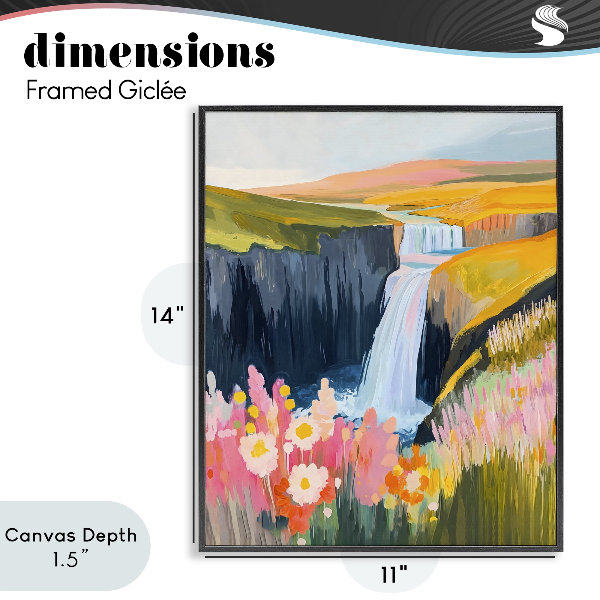 Stupell Industries Colorful Waterfall in Valley Black Framed Giclee Art, design by The Prints Vibe
