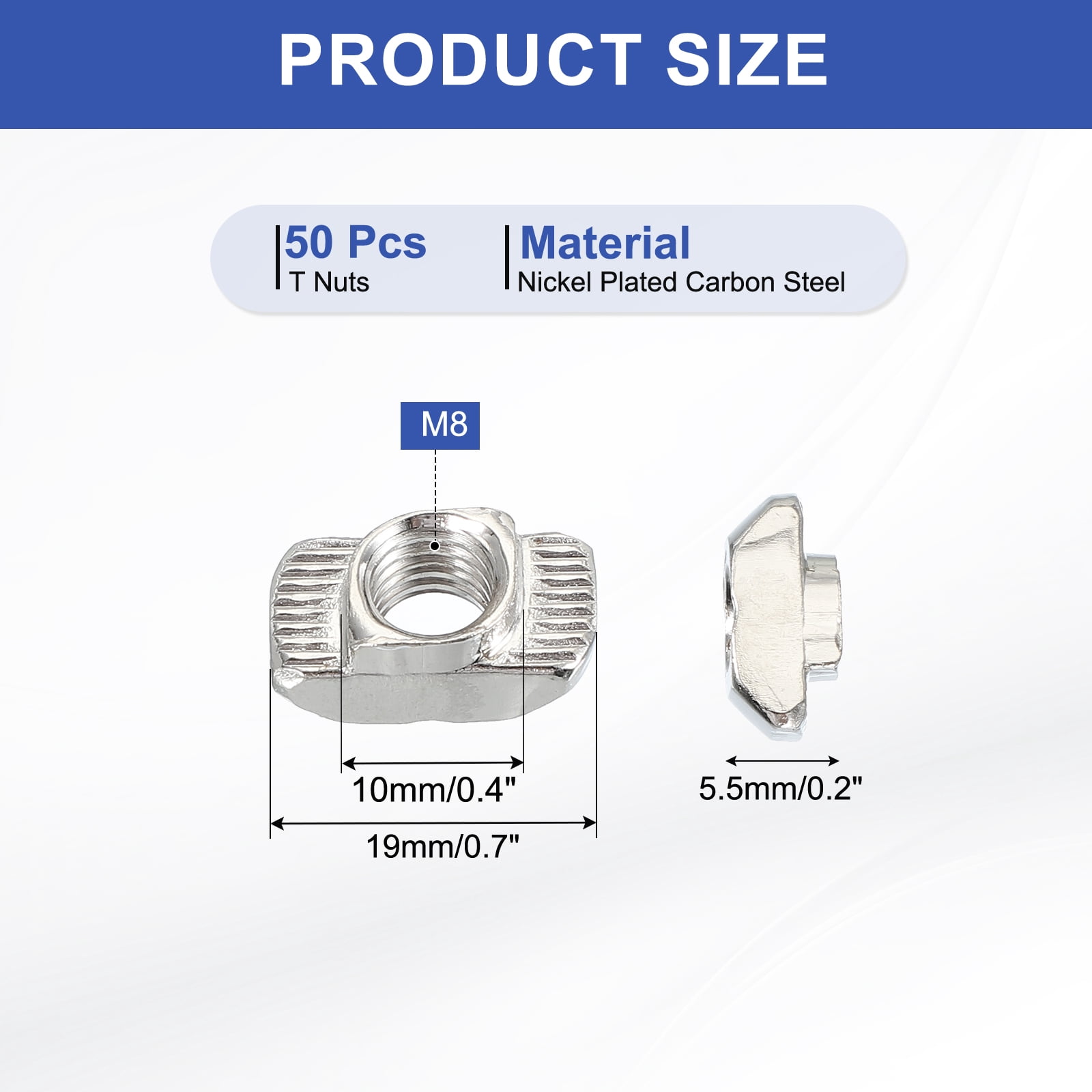 Uxcell T Nuts, T Slot Nut Hammer Head Fastener Nut, Nickel Plated Carbon Steel Nut for Aluminum Profile M8