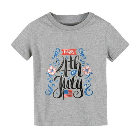 

American Flag Boys And Girls Short Sleeved T Shirts Summer Celebration Floral Print For Boys And Girls 4Th Of July Tops Shirt Gray 16T