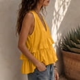 thumbnail image 6 of Karymi Blouses for Women Deep V-Neck Sleeveless Ruffle Peplum Top, Tiered Ruffle Peplum Hem Cami Blouse, Solid Casual Summer Flowy Tank Top Short Sleeve Shirts for Women, 6 of 9