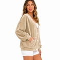 thumbnail image 3 of Wrongduck Women's Velvet Cardigan Jacket Lightweight Button Front Long Sleeve Casual Sweater Coat with Pockets Spring Fall Layering Top, 3 of 7