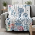 thumbnail image 2 of Coastal Jellyfish Blanket Soft Cozy Warm Throw Blanket for Couch, Plush Fuzzy Flannel Fleece Blankets for Sofa, Summer Beach Nautical Ocean Coral Seahorse Bed Blankets Gifts for Men, 40"x50", 2 of 9