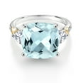 thumbnail image 2 of Gem Stone King 925 Silver and 10K Yellow Sky Blue Simulated Aquamarine and White Moissanite and Diamond Ring for Women (6.95 Cttw, 12MM Cushion and 5mm Trillion) (Size 8), 2 of 3