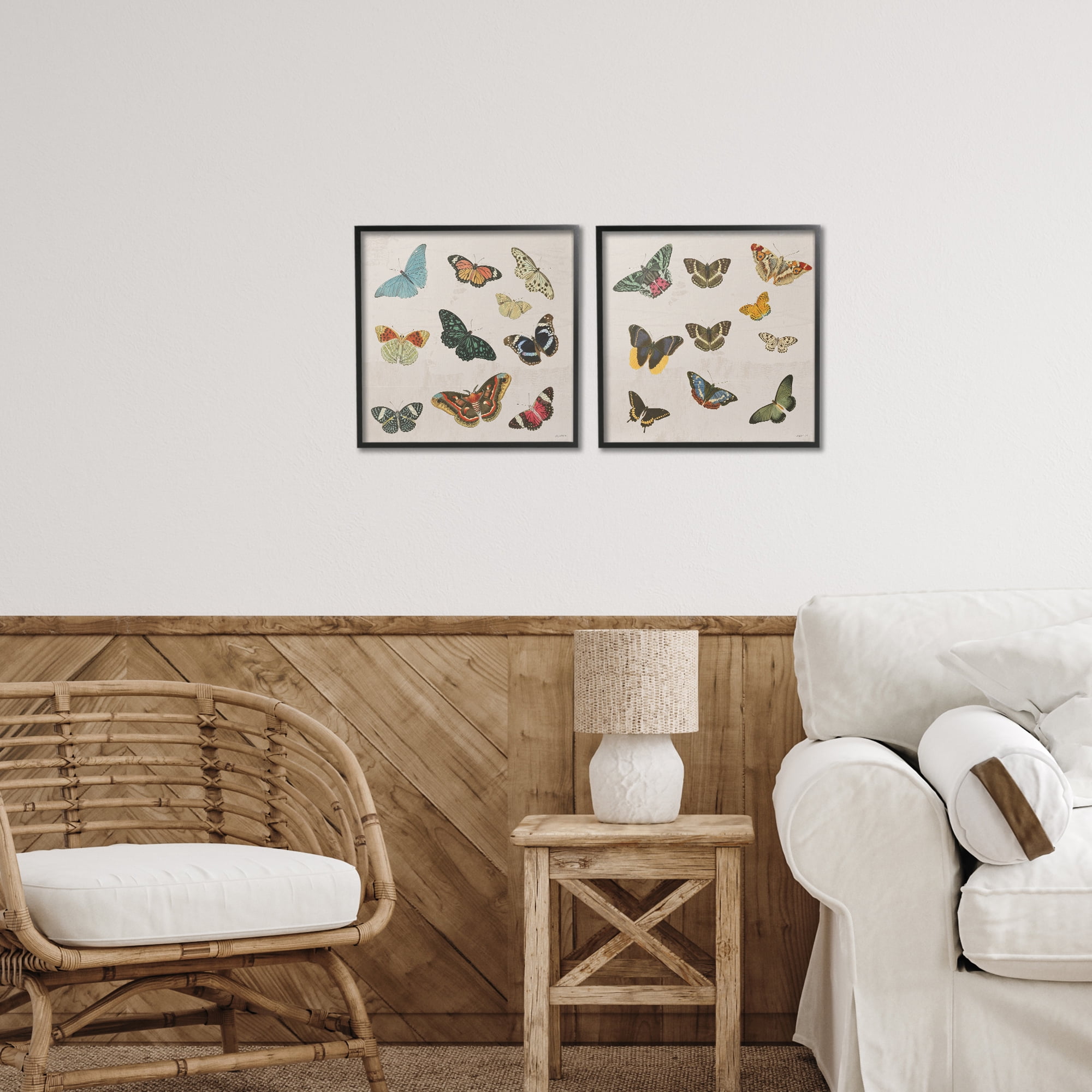 Stupell Industries Collection of Vintage Butterflies 2 Piece Black Framed Giclee Art Set, design by Dan Meneely
