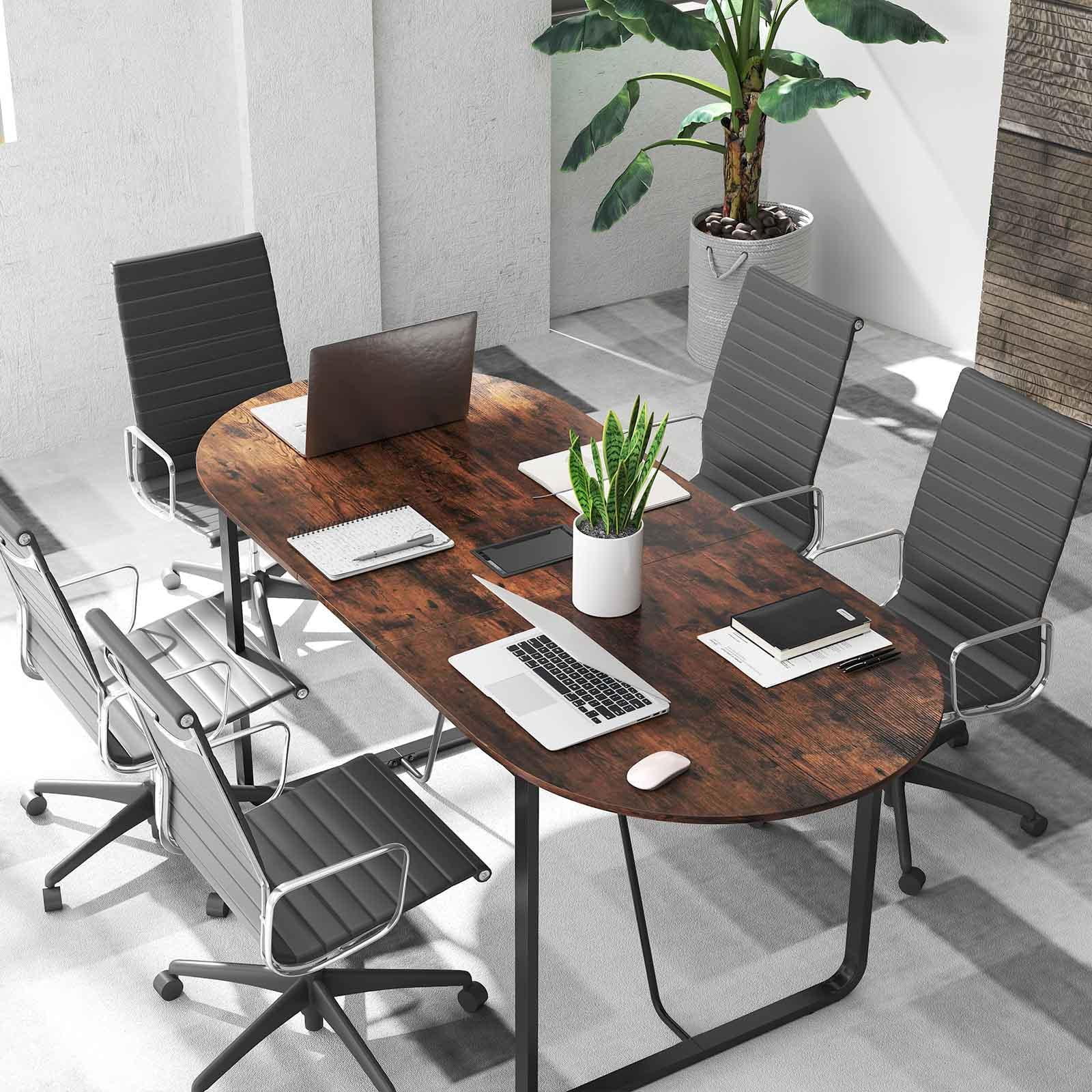 YYAo 71Inch Executive Gaming Desk with Cable Management Hole, Oval Computer Desk for Home Office, Living Room, Study Room, Bedroom, Rustic Brown