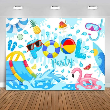 Pool Party Backdrop Summer Pool Party Decorations for Kids Swimming Beach Ball Flamingo Lifebuoy Pool Party Background Banner Photo Booth Props
