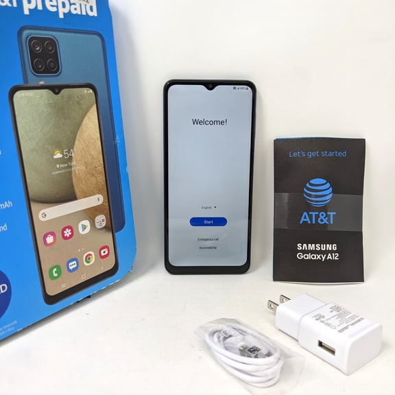 Pre-Owned Samsung Galaxy A12 32GB A125UZBCATT AT&T Prepaid 6.5" 3GB RAM Smartphone - Blue