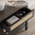 thumbnail image 6 of SICOTAS Nightstand for Small Spaces, Rattan Night Stands with 2 Drawers and Storage Shelf, Boho Bedside Table End Table for Bedroom Living Room Hallway,Black Oak, 6 of 11