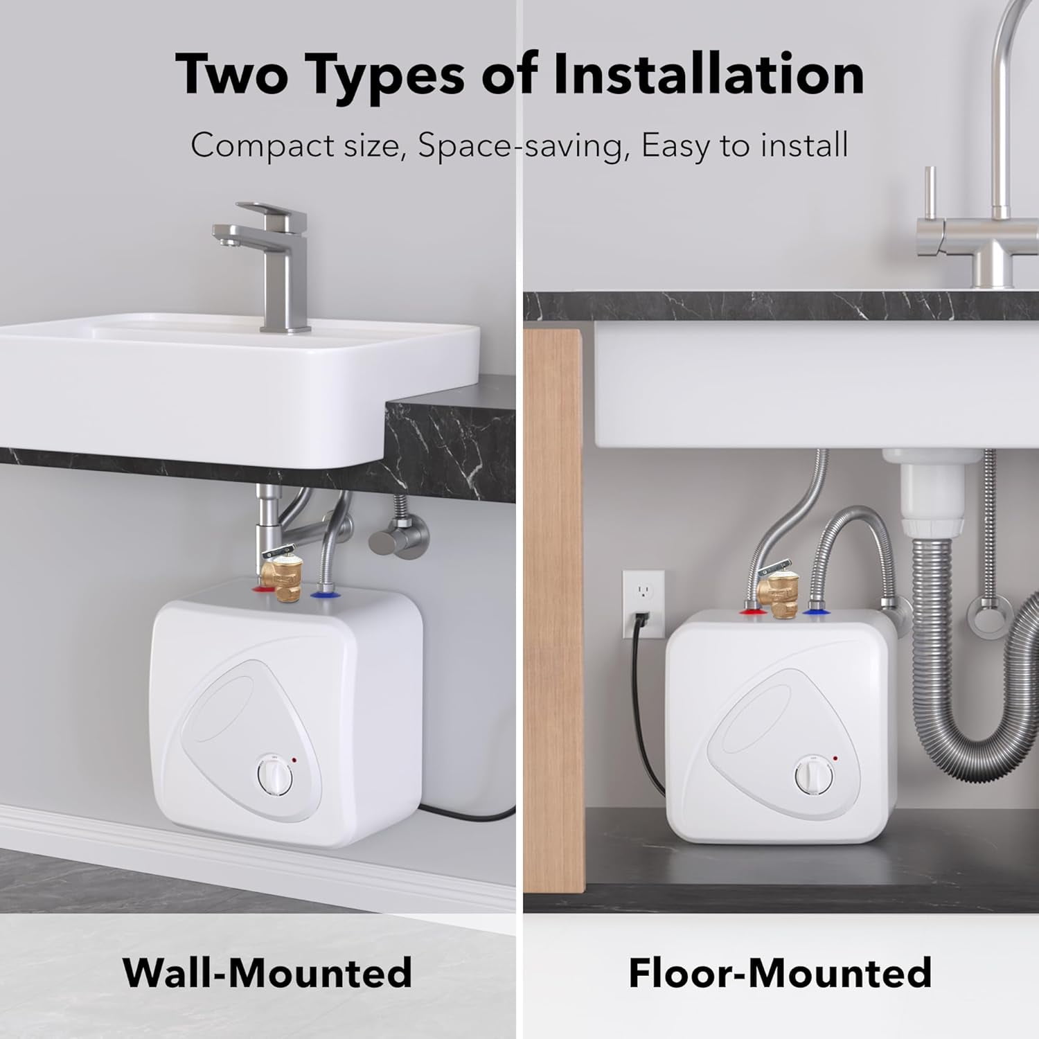 BN-LINK Electric Mini-Tank Water Heater - 2.7 Gallon Small Under Sink Instant Hot Water Heater, 120V 1440W Point of Use Compact Tank for Kitchen, Bathroom, Restaurant - Shelf, Wall, or Floor Mounted